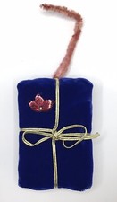 Vintage Blue Velvet Velour Like Present Gift Christmas Tree Ornament Gold Trim