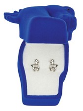 New Youth Silver PRANCING PONY EARRINGS w/ Purple or Blue Horse head gift box
