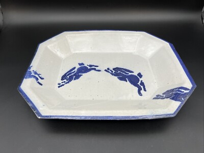 THE PODDERY Mathews VA Stoneware Blue Rabbit Studio Pottery 12'' Platter
