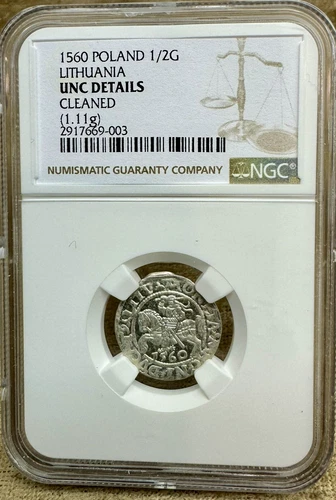 Poland Lithuania 1560 1/2 Groat Pólgrosz NGC UNC  Sigismund II August L/LITV
