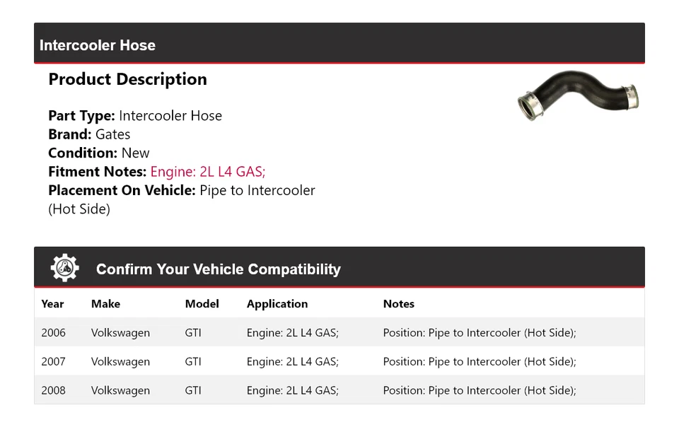 Puertas de manguera intercooler para Volkswagen GTI 2006-2008 2007 Foto 2 de 3