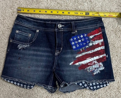 Justice Premium Jeans USA American Flag Jean Shorts Girls Sz 18R 4th Of July NWT - Picture 2 of 4