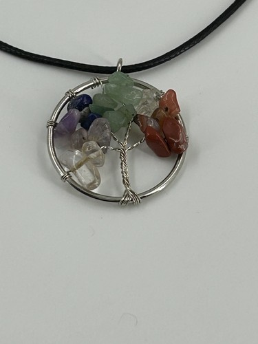 Tree of Life Necklace Womens Multicolor Stone Black Cord Choker 19" - Picture 6 of 6