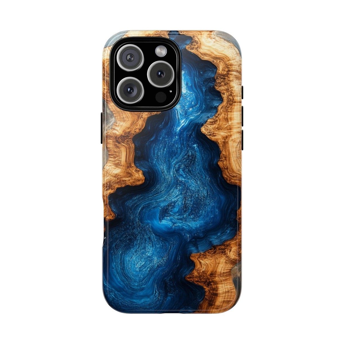 Blue Resin Wood Grain Marble Phone Case for iPhone, Samsung Galaxy