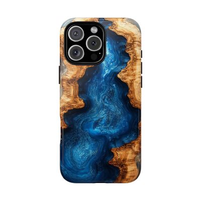 Blue Resin Wood Grain Marble Phone Case for iPhone, Samsung Galaxy, Pixel