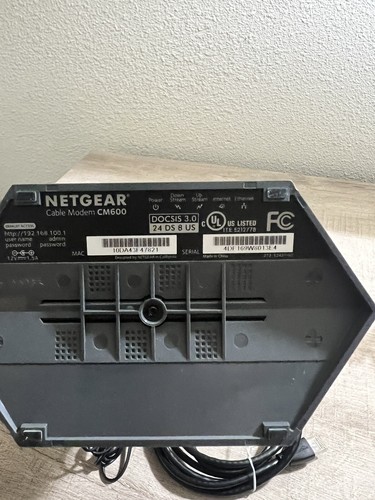 NETGEAR CM600 960Mbps DOCSIS 3.0 Cable Modem w/ Power Supply, Ethernet Cable - Afbeelding 5 van 5