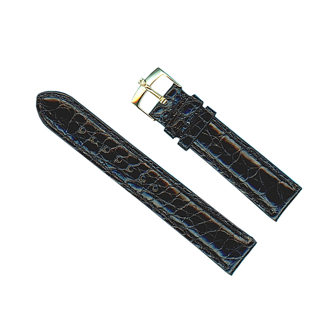 Véritable Bracelet Alligator Noir 20mm Cuir Doublé & Véritable Tudor Boucle Doré