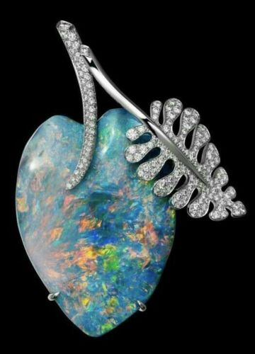 Syn Blue Opal Lapel Pin Brooch 925 Silver Pave Set Handmade Leaf Fine Jewelry - 第 1/1 張圖片