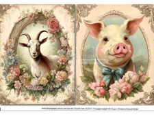 Framed Goat & Pig | A4 8.3" x 11.7" Rice Paper for Decoupage | Decoupage Central