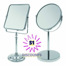 Chrome Pedestal Free Standing Swivel Mirror Make Up Bathroom Shaving Table Top