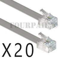 20 Pack Lot - 7ft Telephone Line Cord Cable 6P6C RJ12 RJ11 DSL Fax Phone Silver
