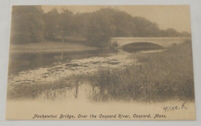 Nashawtuc Bridge over Concord Massachusetts River to Pigeon Cove postcard 1906