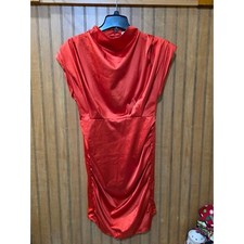 Glamaker Bodycon Dress Women Sz L Red Ruched Sleeveless Mock Neck Prom NWT