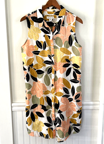 Rachel Zoe Linen Shirt Dress Floral Collared Button Up Size Large