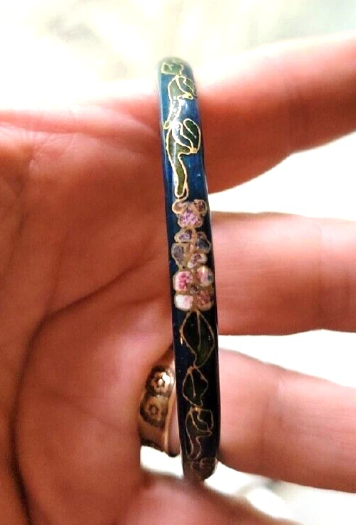 Brazalete Brazalete Cloisonne Vintage Azul/Rosa/Verde/Dorado/Rojo, Asiático, Flores Foto 4 de 4
