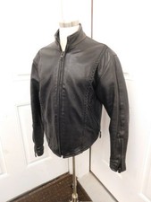 Black Leather Jacket Womens Motorcycle Size M Love Leathers Braided Trim