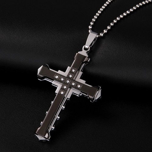 Herren Edelstahl 60cm Kugelkette mit Kreuz Anhänger - gold / silber / schwarz  - Bild 7 von 7
