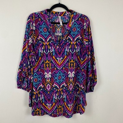 Dear Scarlett Lizzy Blouse Size XL Tunic Split Neck Multicolor Paisley Print