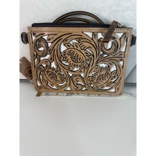 Genuine western floral tooled leather crossbody bag.