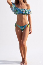 Emilio Pucci Bikini Set Off-Shoulder Ruffle Multicolor Tie-Side Bottom IT 40  6