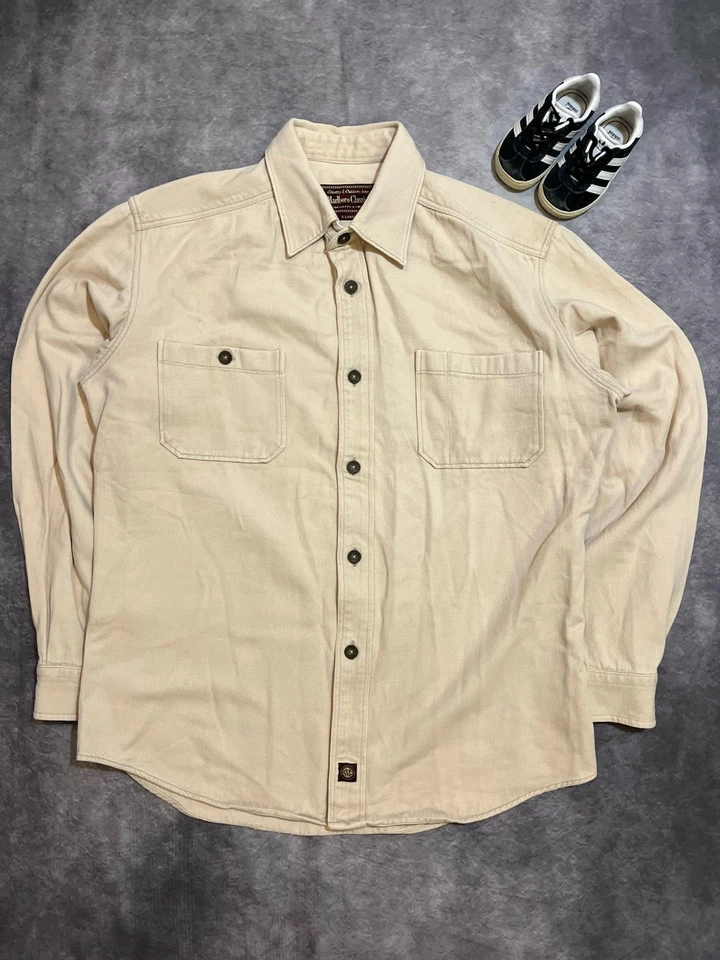 Marlboro Classics Heavy Cotton Shirt Mens XL Beige Workwear Overshirt Utility - Photo 1/4