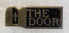 The Door Pinback Button Religious Cross Design Vintage Metal Lapel Pin