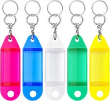 25 Pack Crystal Clear Tough Plastic Key Tags with Swivel Split Ring Label Window