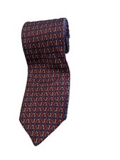 Burberry 100 Silk Tie Navy/Red Horse Stirrups Made in England 58  Geometric