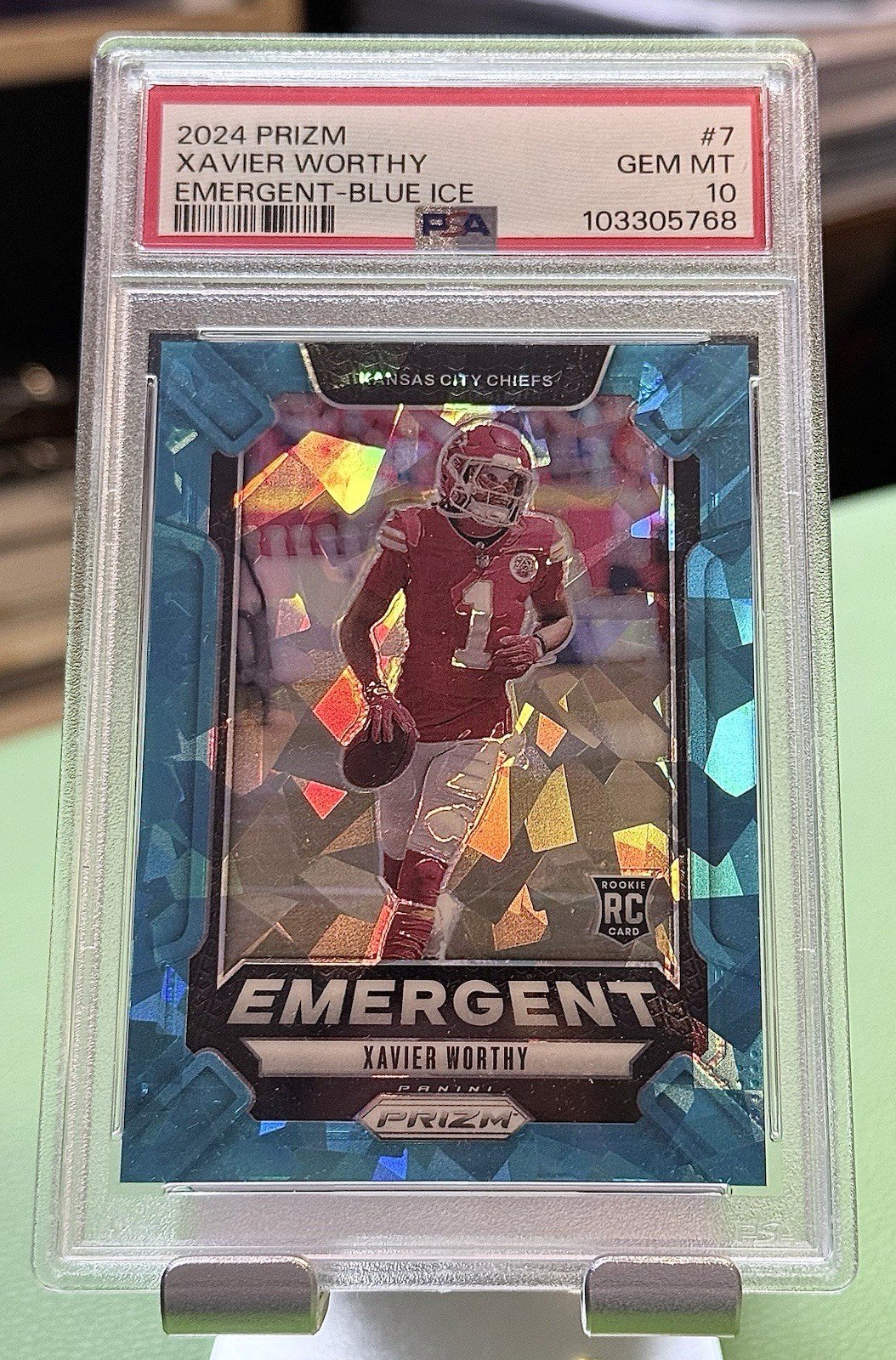 Xavier Worthy Panini Prizm Emergent #7 Blue Ice