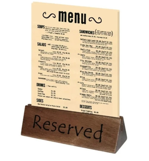 Reserved Table Sign Wooden Menu Slot Double Sided Restaurant Tent Notice