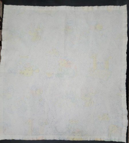 Vintage 70er Satin Trim Fleece Thermo Schlafen Tier Baby Print Decke 39x42 Zoll - Bild 9 von 10