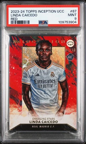 2023-24 TOPPS INCEPTION UEFA CLUB COMPETITIONS RED LINDA CAICEDO RC /10 PSA 9