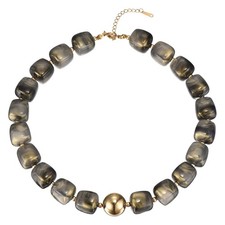 Colorful Resin Chunky Beaded Necklace for Women, Black Gold 16-18"
