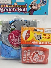Lot Of New Chuck E. Cheese CEC Double Inflatable Beach Ball & Mini Beach Ball