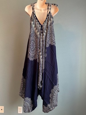 Womens Rayon Harem Romper Jumpsuit, Boho Hippie and Parachute Style w/ pockets