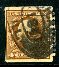 USA 1914 Washington 4&cent; Brown Perf 10 SL Wmk Coil Scott #446 VFU F718