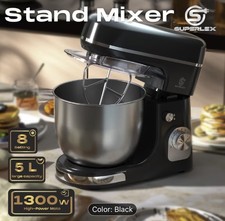 SUPERLEX Stand Mixer 5L 1300W 8 Speed, Whisk,Dough Hooks,Beater, Stainless Steel
