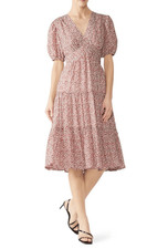 Tory Burch Floral Cotton Silk Tiered Midi Dress Puff Sleeves Preppy Sz 0