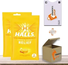 Halls Cough Drops, Throat Drops and Cough Relief, 30 Drops per Bag, Honey Lemon 