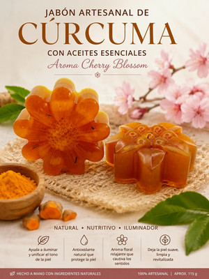 Jabón Artesanal Cúrcuma Handmade Body Bar Soap Aceites Esenciales 115g