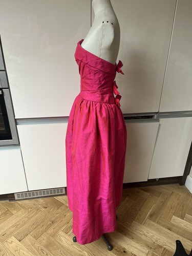 VINTAGE FRANK USHER 60S CORSET RAW SILK IRIDESCENT PINK SIZE 6 PROM BOWS - Picture 5 of 14