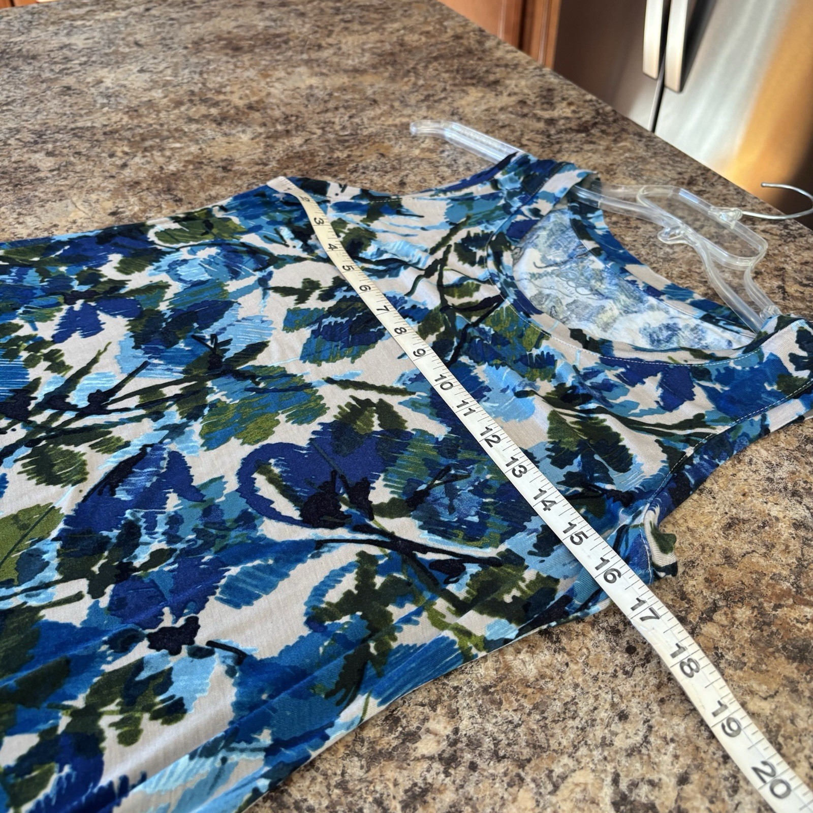 Logo by Lori Goldstein Sz S Blue Floral Sleeveless Pockets Tunic Rayon Top