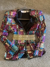 Vtg Lawrence Kazar 80’s 90’s Maximalist Clown core sequined jacket blazer silk