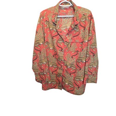 Printfresh Pajama Top Womens 3X Red Leopard Print Cotton Long Sleeve Button Up