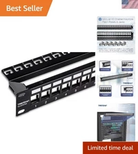 24-Port Blank Keystone Shielded 1U Patch Panel, 1U 19" Rackmount Housing, Pro...