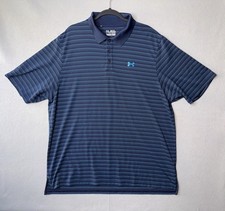 Men  s Under Armour HeatGear Loose Fit Stripe Short Sleeve Golf Polo Sz 2XL Blue