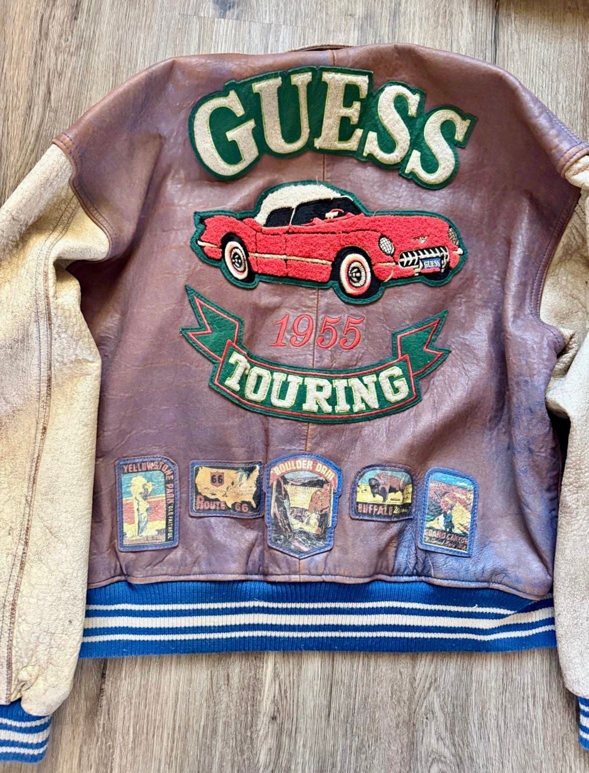 Vintage 90s Guess Leather Varsity Jacket - Georges Marciano 1955 Touring Road Tr