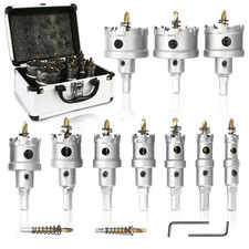 12PCS Carbide Hole Saw Kit 5/8" - 2-1/8", Heavy Duty Hole Saw Set for Hard Me...