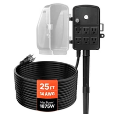 VEVOR Outdoor Power Stake Waterproof Power Strip 6 Outlets 25 FT Extension Cord
