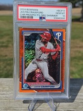 2024 Bowman Chrome Justin Crawford BCP-17 Orange Shimmer Refractor /25